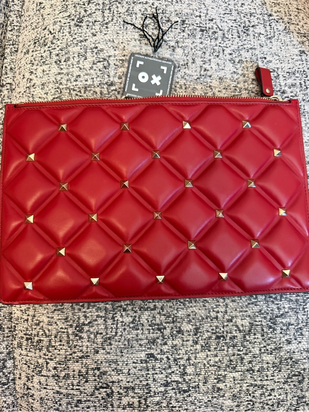 Valentino Garavani Red Quilted Rockstud Zip Pouch